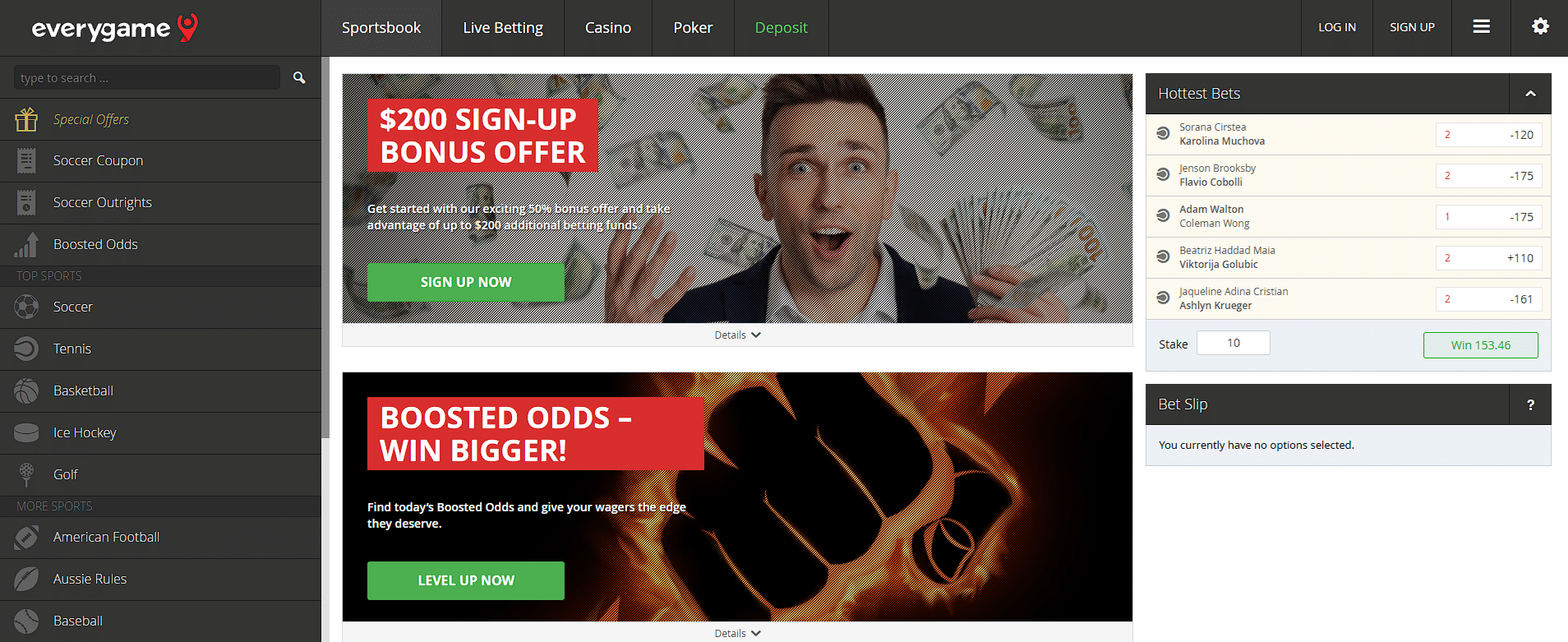 $200 sign up offer at Everygame home page Everygame - sports betting sites North Carolina