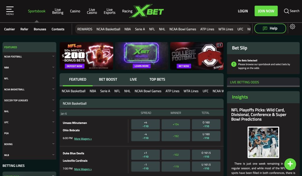 XBet Sportsbook Homepage